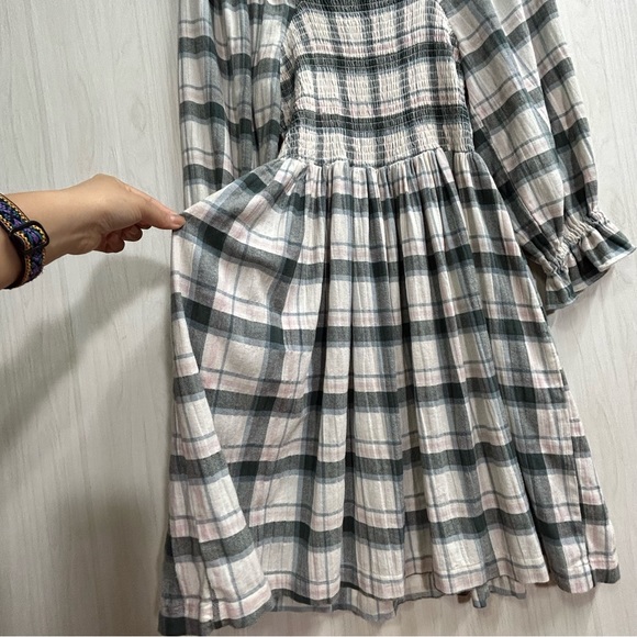 Madewell Lucie Elbow-Sleeve Smocked Mini Dress in Lebaum Plaid Size M - Picture 4 of 16